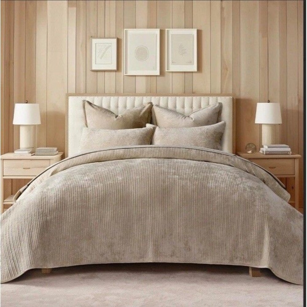EVERGRACE  Velvet Quilt Set King Size, Luxurious Soft Quilted Bedding Sets